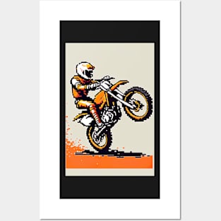 Dirt bike sweet wheelie - pixel art style orange and tan Posters and Art